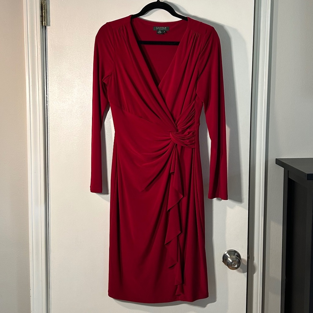 Ralph Lauren Red Faux Wrap Dress